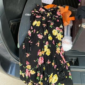 Black floral dress with frill down the middle